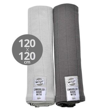 2 pack Swaddle XL Serviette Gaze Bébé 100% coton, 120x120 cm, gris
