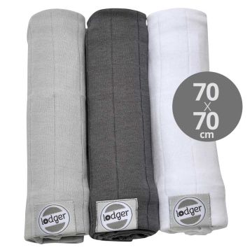 100% coton 3 pack Swaddle Serviette Gaze Bébé, 70x70 cm, gris Lodger