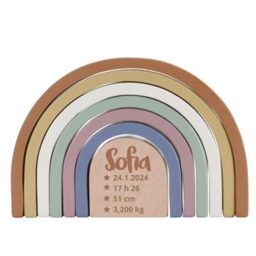 Arc-en-ciel bois Vintage de Little Dutch, avec prénom de bébé et info de naissance