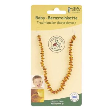 Collier d'ambre pour bébé Baroque plat cognac, Grünspecht