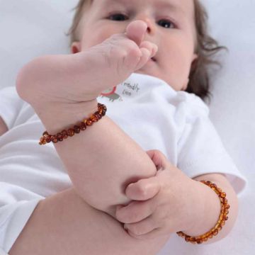 Bracelet ambre bébé, poignet ou cheville, véritables perles de la Baltique, cognac