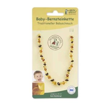 Collier d'ambre pour bébé Baroque plat multi, Grünspecht