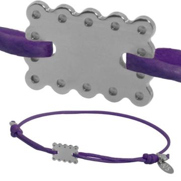 Bracelet Bébé Mini Biscuit en argent, cordon violet, Livraison Gratuite