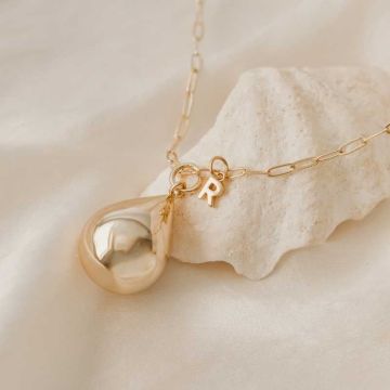 Bola de grossesse Ilado avec initiales, Collier femme enceinte Goutte plaqué or jaune