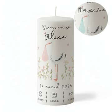 Bougie de naissance fille ou garçon à personnaliser - avec infos faire part de naissance