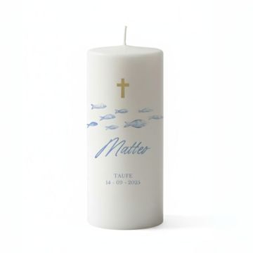 Bougie de baptême personnalisée poissons bleus – avec prénom et date