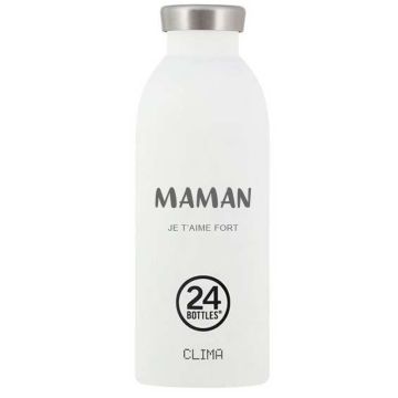 Bouteille Gourde 0,5L isolante (chaud ou froid) à personnaliser, Fêtes des Maman, Cadeau à graver, 24 Bottles CLIMA 500ml White