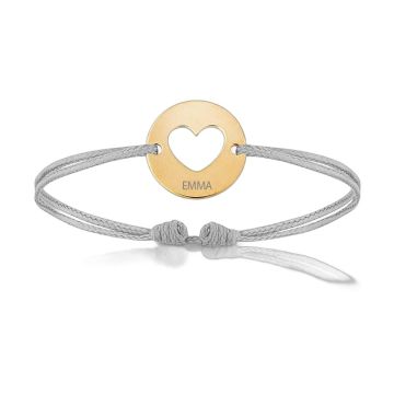 Bijoux Bébé Enfant Garçon ou Fille, Bracelet Cordon Gris, coeur or, Aaina & Co, Livraison Gratuite