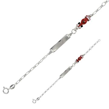 Gourmette argent 925 rhodié pour garçon, Benjamin et Suzette, motif voiture course en émail