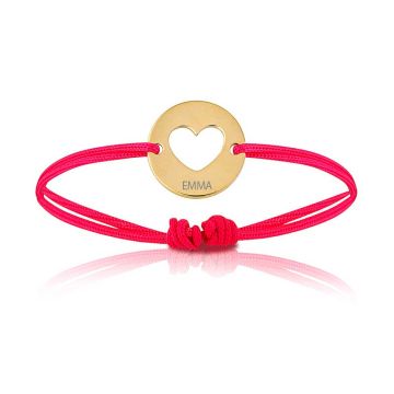 Bijoux plaqué or pour Enfant ou bébé, Bracelet Cordon, coeur fuschia, Aaina & Co, Livraison Gratuite
