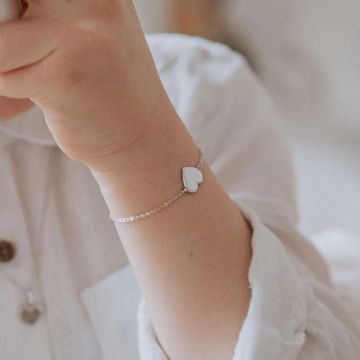 Bracelet médaille Simone pour enfant, argenté rhodié, personnalisable et ajustable Mon Petit Poids