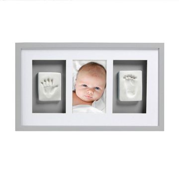Cadre Photo Bébé avec empreintes pied main, gris Pearhead