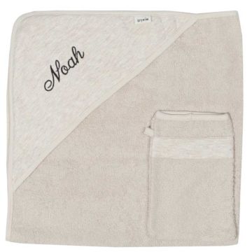 Cape de Bain et Gant toilette 100% Coton Organique pour Bébé Idée Cadeau Nouveau Né, beige Trixie