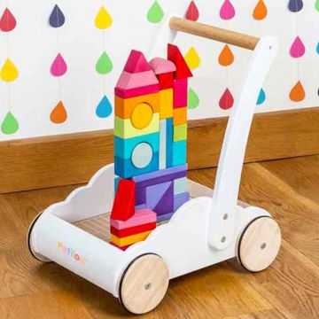 Chariot de marche avec cubes en bois Trotteur Pour les premiers pas de bébé, Livraison Gratuite