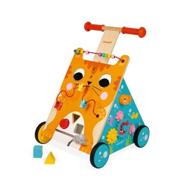 Chariot en bois multi-activités, Chat à pousser, Cadeau Bébé 1 an, Boutique en ligne Suisse, Janod