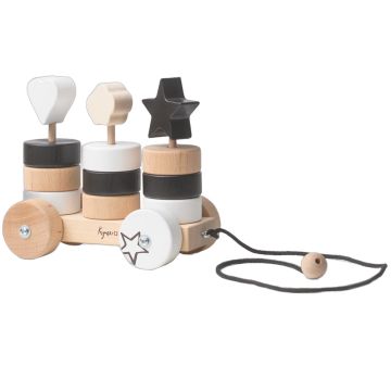 Chariot à tirer 100% suisse, Jouets en bois avec pièces à empiler, Premier Age, Jouet Marque suisse Kynee