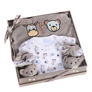 Coffret Naissance Pyjama Bébé fille ou garçon Zoo, gris, Les Bébés l'Elizéa