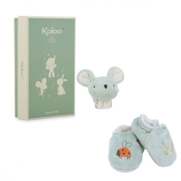 Coffret chaussons bébé et bracelet sonore, idée cadeau naissance, souris de Kaloo