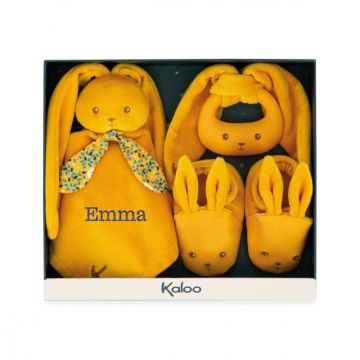 Coffret naissance Lapinoo de Kaloo, avec doudou personnalisé, ocre