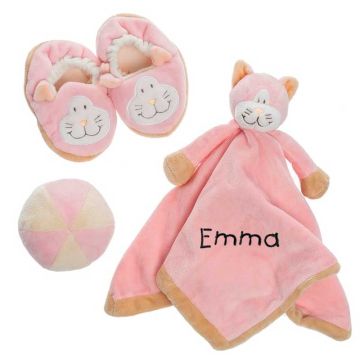 Cadeau Naissance Personnalisé, Coffret Teddykompaniet Chat rose