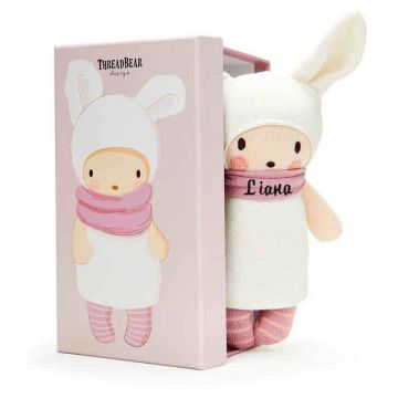 Poupée ThreadBear tricotée et toute douce 100% coton avec prénom bébé en broderie