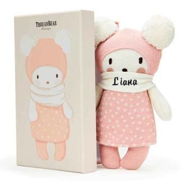 Poupée ThreadBear tricotée et toute douce 100% coton avec prénom bébé en broderie