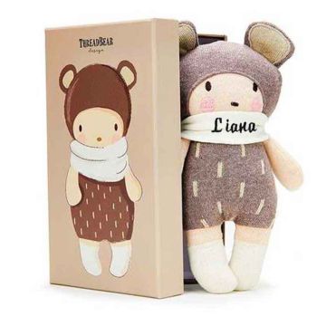 Poupée ThreadBear Beau, tricotée et toute douce 100% coton avec prénom bébé en broderie