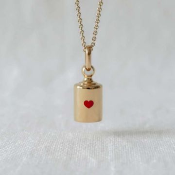 Pendentif plaqué or jaune avec coeur rouge, Mon Petit Poids, bijou à personnaliser, avec ou sans chaînette