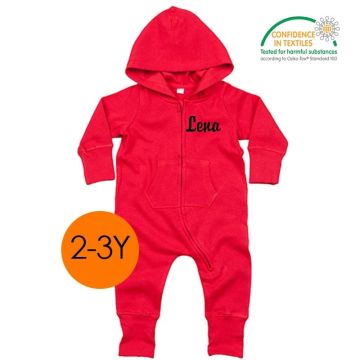 All in One OekoTex, Ensemble Enfant, idée cadeau à personnaliser, Combinaison 2-3 ans, rouge