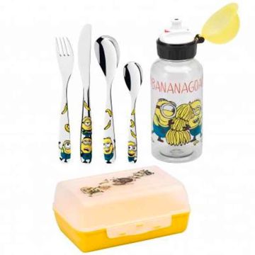 Coffret Les Minions à graver, couverts boîte et gourde WMF