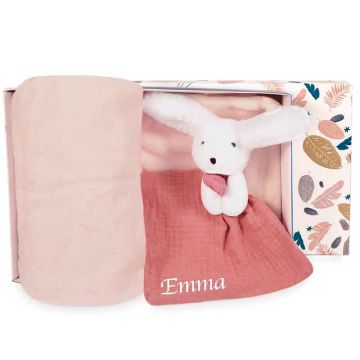 Coffret Naissance Doudou & Compagnie, Couverture et Doudou personnalisé, rose