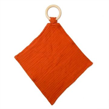 Anneau dentition bois et Doudou Lange 100% bio, ocre, aPunt