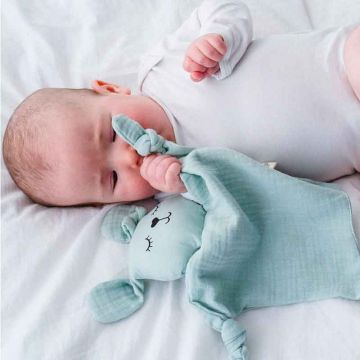 100% bio Doudou Gaze de Coton Lange, Matière organique, lapin bleu, aPunt, Livraison Gratuite