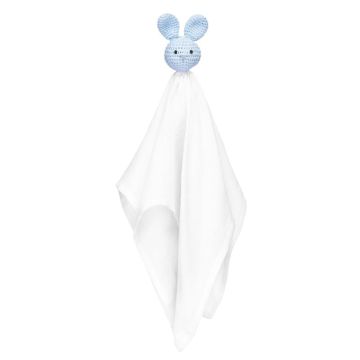 Doudou lapin crochet bleu ciel, prénom brodé pour la naissance, Maylily
