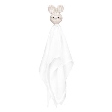 Doudou lapin crème personnalisé – cadeau de naissance mixte en mousseline de bambou (40 cm)