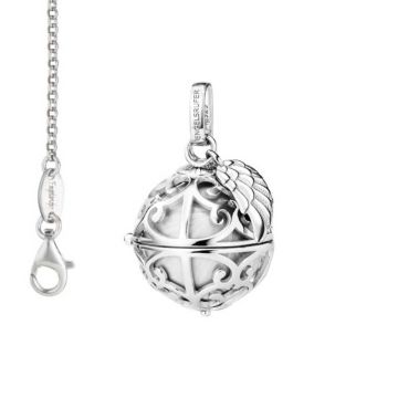 Engelsrufer avec aile argent et Chaînette, Idée Cadeau Maman avec signification, blanc taille M