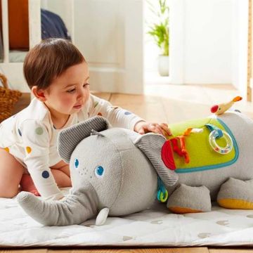 Grande Peluche Eveil bébé Coussin d'activités Haba, Elephant Idée Cadeau dès 6 mois