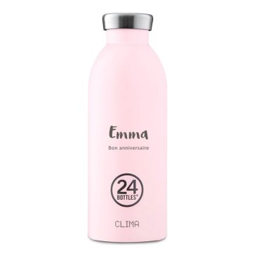 Gourde 500 ml isolante (chaud ou froid) à personnaliser, cadeau Bébé Fille à graver, 24 Bottles CLIMA 500ml Candy Pink