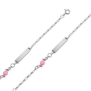 Gourmette argent 925 rhodié pour fille, Benjamin et Suzette, motif bonbon rose en émail