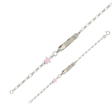 Gourmette argent 925 rhodié pour fille, Benjamin et Suzette, motif étoile rose en émail