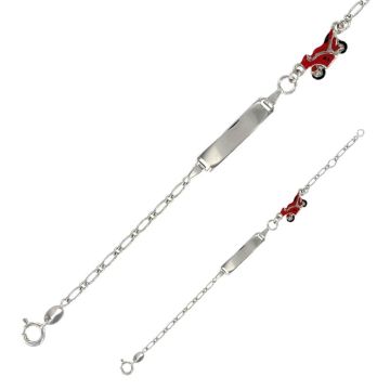 Gourmette argent 925 rhodié pour garçon, Benjamin et Suzette, motif moto en émail