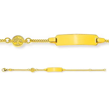Gourmette Or Jaune 750, Bracelet Identité Enfant, Arbre de la Vie, 14cm, Livraison Gratuite Suisse