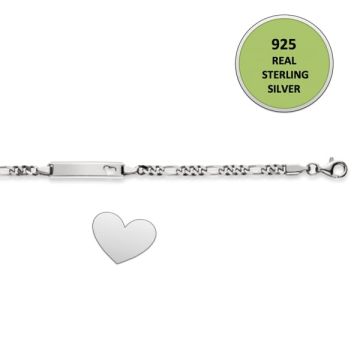 Gourmette Argent Bébé Fille 925, plaquette rectangulaire avec petit coeur