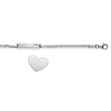 Gourmette Bébé Fille Argent 925, plaquette rectangulaire avec coeur, à graver