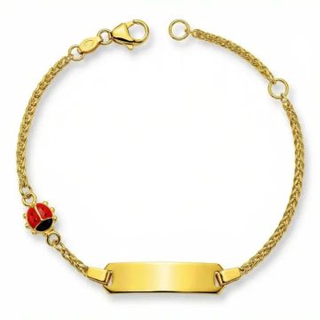 Gourmette Coccinelle Or Jaune 375, Bracelet Figaro Identité Fille 14cm, Livraison Gratuite Suisse