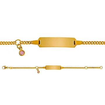 Gourmette Diamant rose Or Jaune 375, Bracelet Identité Enfant, 14cm, Livraison Gratuite Suisse