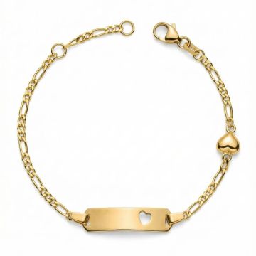 Gourmette Coeur Or Jaune 375, Bracelet Figaro Identité Fille 14cm, Livraison Gratuite Suisse