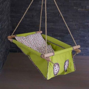 Hamac balançoire Bébé 100% Bio vert et cerises, Cadeau Nouveau Né, Zebul' Hamac, Livraison Gratuite