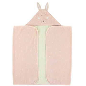 Grande Serviette à capuche avec prénom Bébé, Trixie Baby, 100% coton éponge biologique, 70 x 130 cm, Lapin Rose