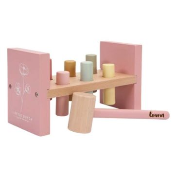Jouet en bois rose à Marteler de Little Dutch, avec prénom fille en gravure, dès 12 mois